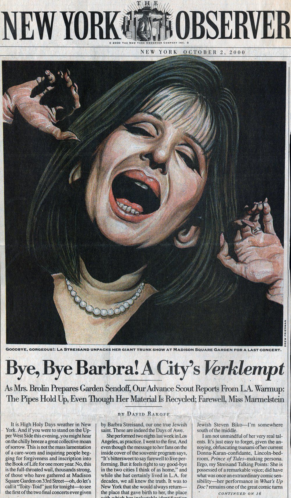 Front page of newspaper with headline: Bye Bye Barbra!
