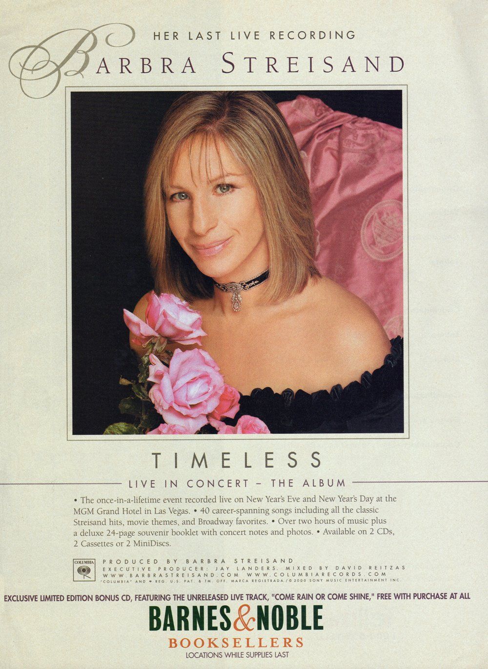 Barnes and Noble ad for Streisand Timeless CDs