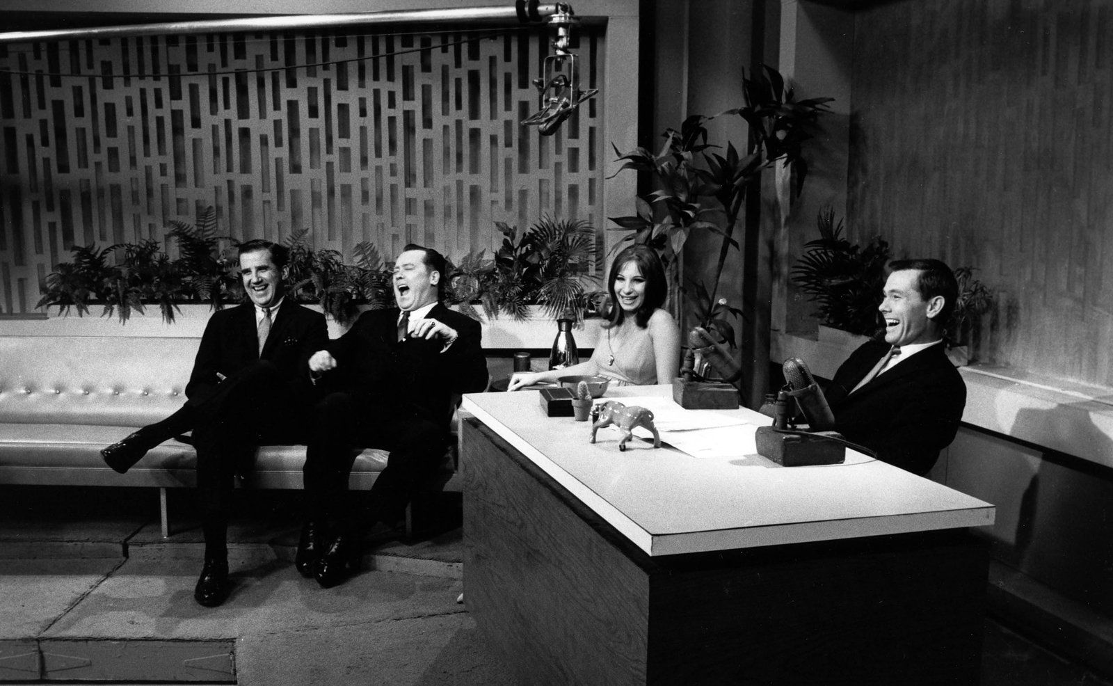Ed McMahon, 	Mickey Shaughnessy, Barbra Streisand and host Johnny Carson on the Feb. 1, 1963 episode of The Tonight Show.