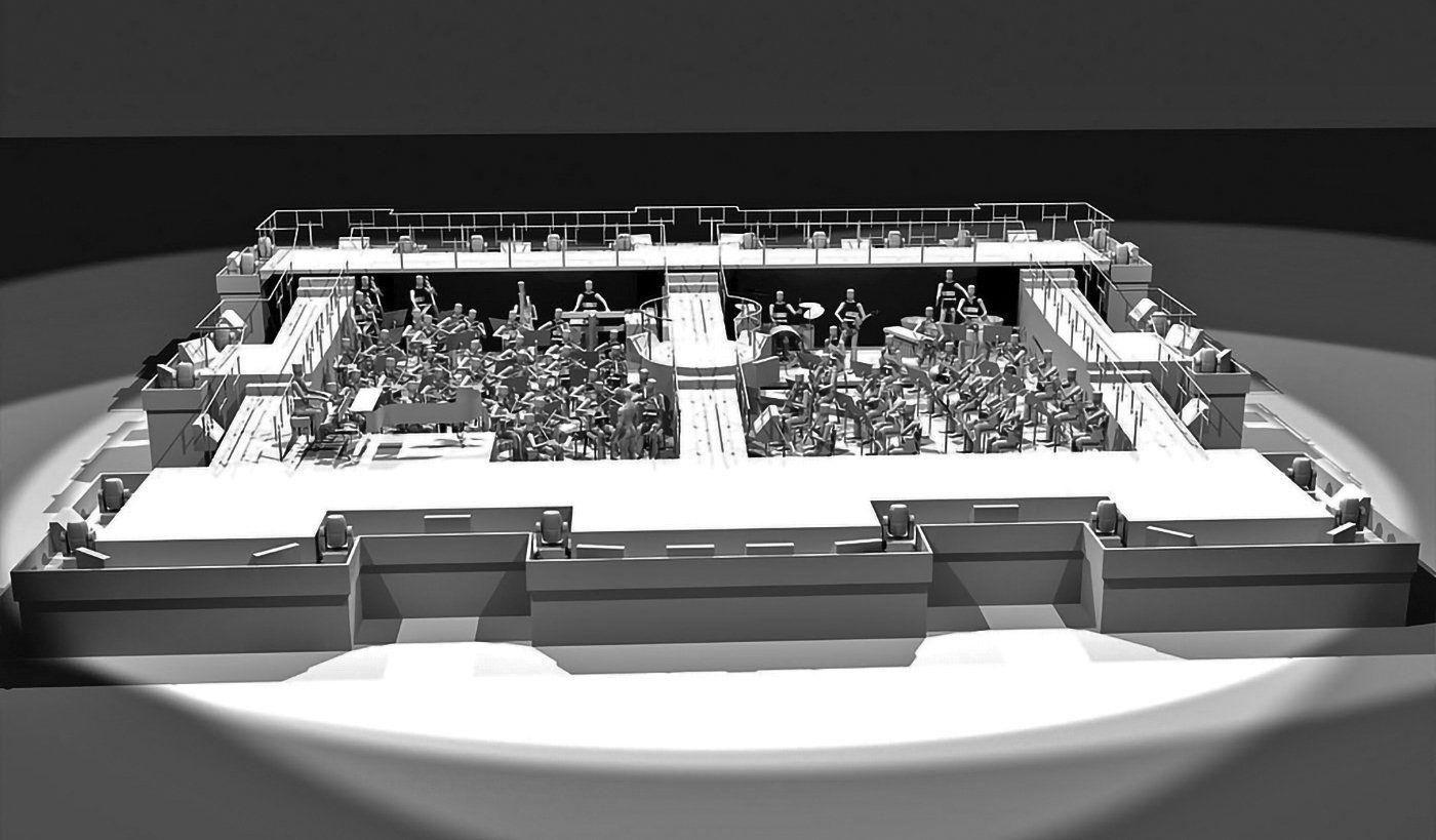Another view of computer modeled stage set.