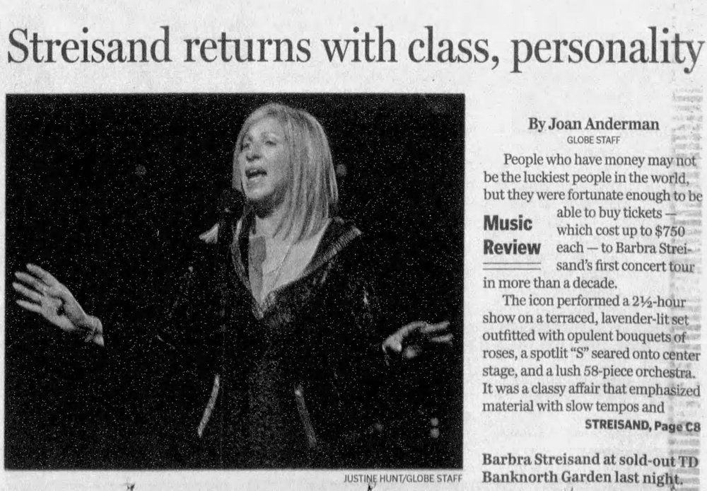 Boston review: Streisand returns with class, personality.