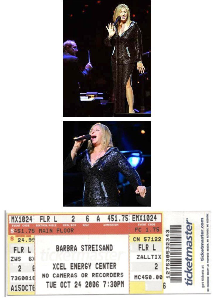 Photos of Streisand on stage in Minnesota, 2006.