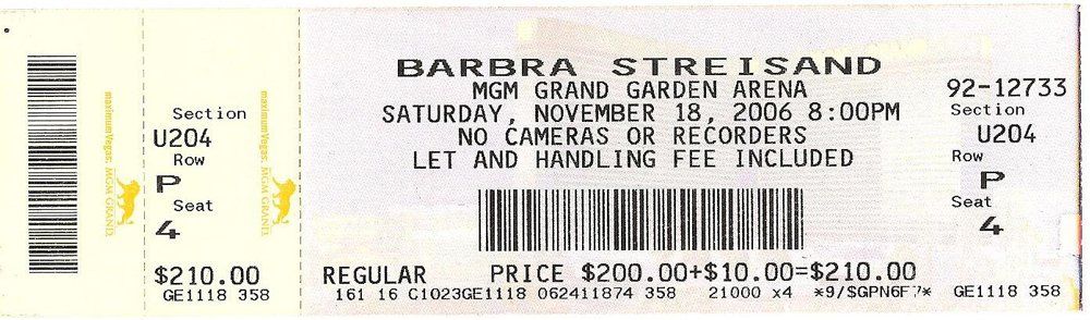 Las Vegas ticket for 2006 Streisand concert