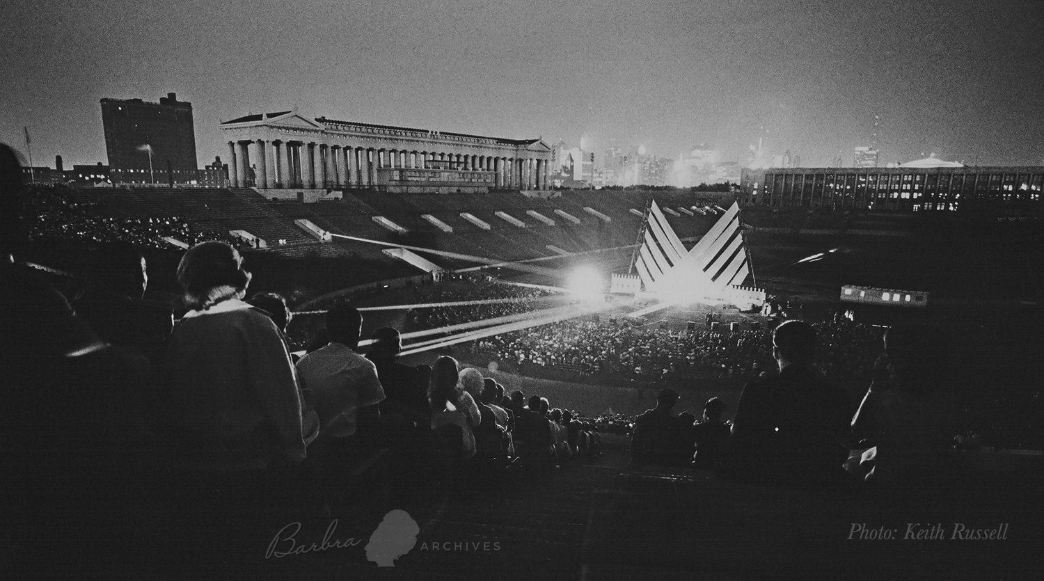 Wide shot of Streisand's stage set up inside Soldier Field in Chicago, 1966.