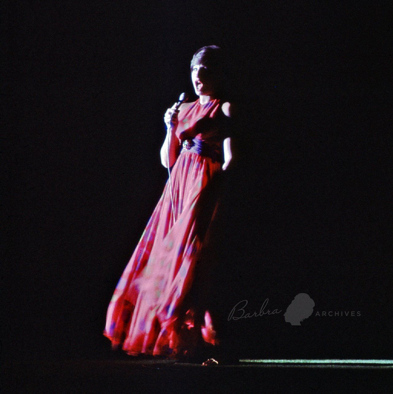 Color photo of Streisand in second act gown.