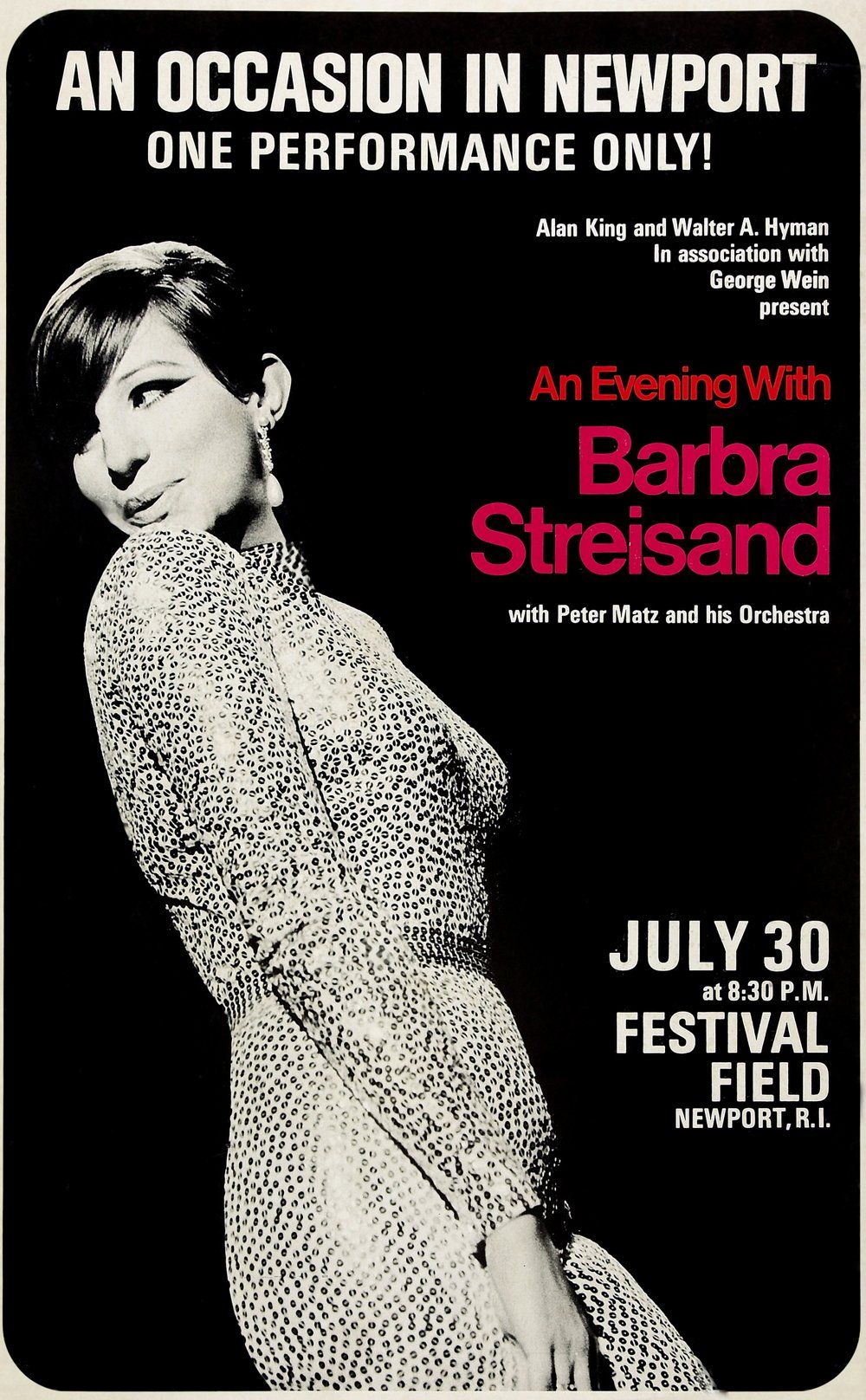 Color poster for Streisand's 1966 concert at Festival Field, Newport