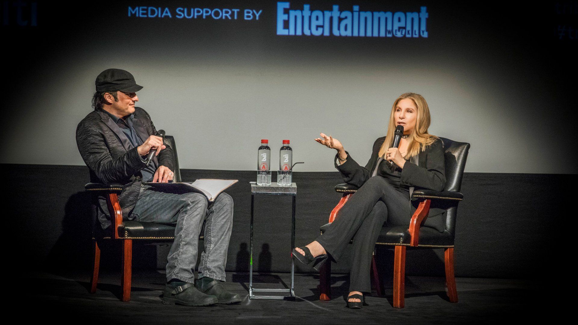 Robert Rodriguez and Barbra Streisand on stage.