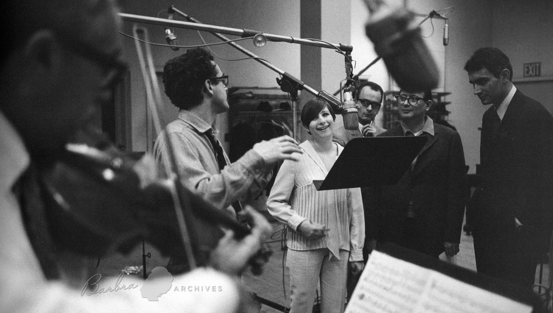 Streisand in the recording studio with Michel Legrand, 1966.