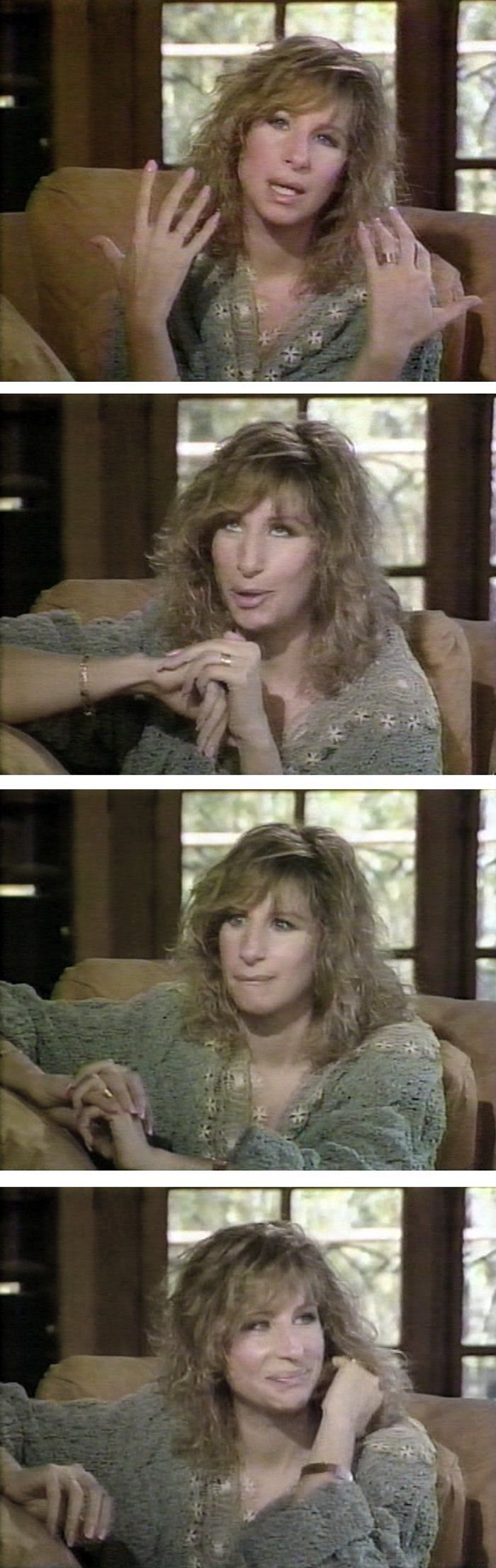 Streisand's reactions to Barbara Walter's questions during their 1985 interview.