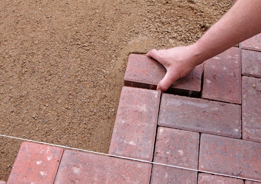Block paving patio being built