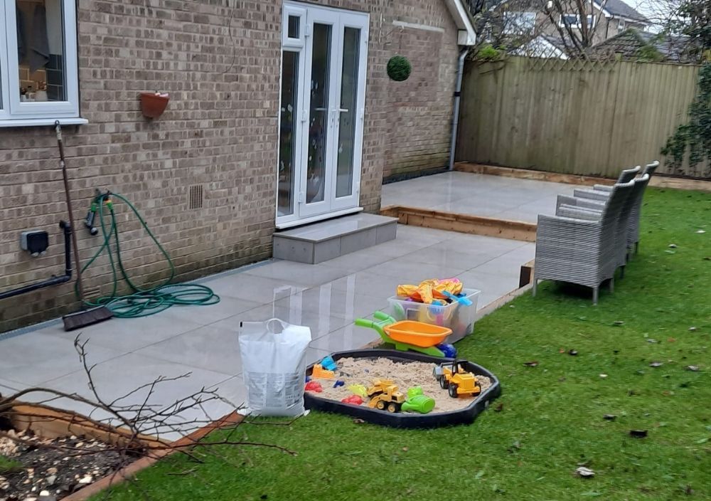 Garden patio using porcelain stone slabs in Horsforth, Leeds