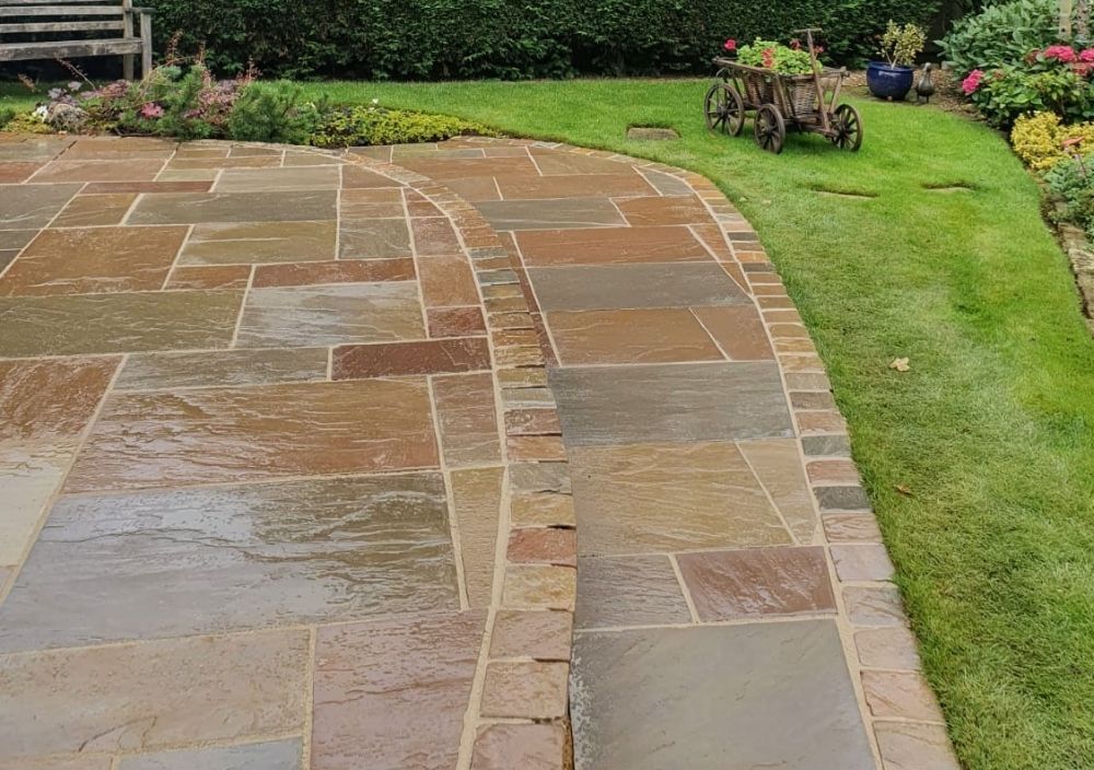 Garden paving using Indian stone for a patio in Alwoodley,Leeds