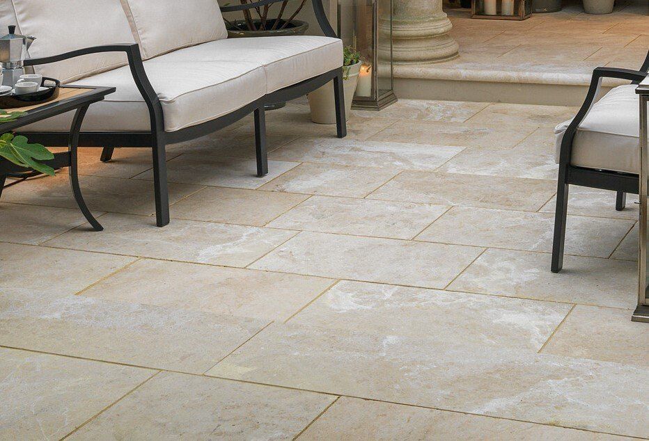 Light grey marble paving