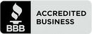A black and white logo for an accredited business.