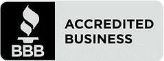 A black and white logo for an accredited business.