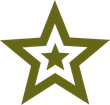 A green star with a white center on a white background