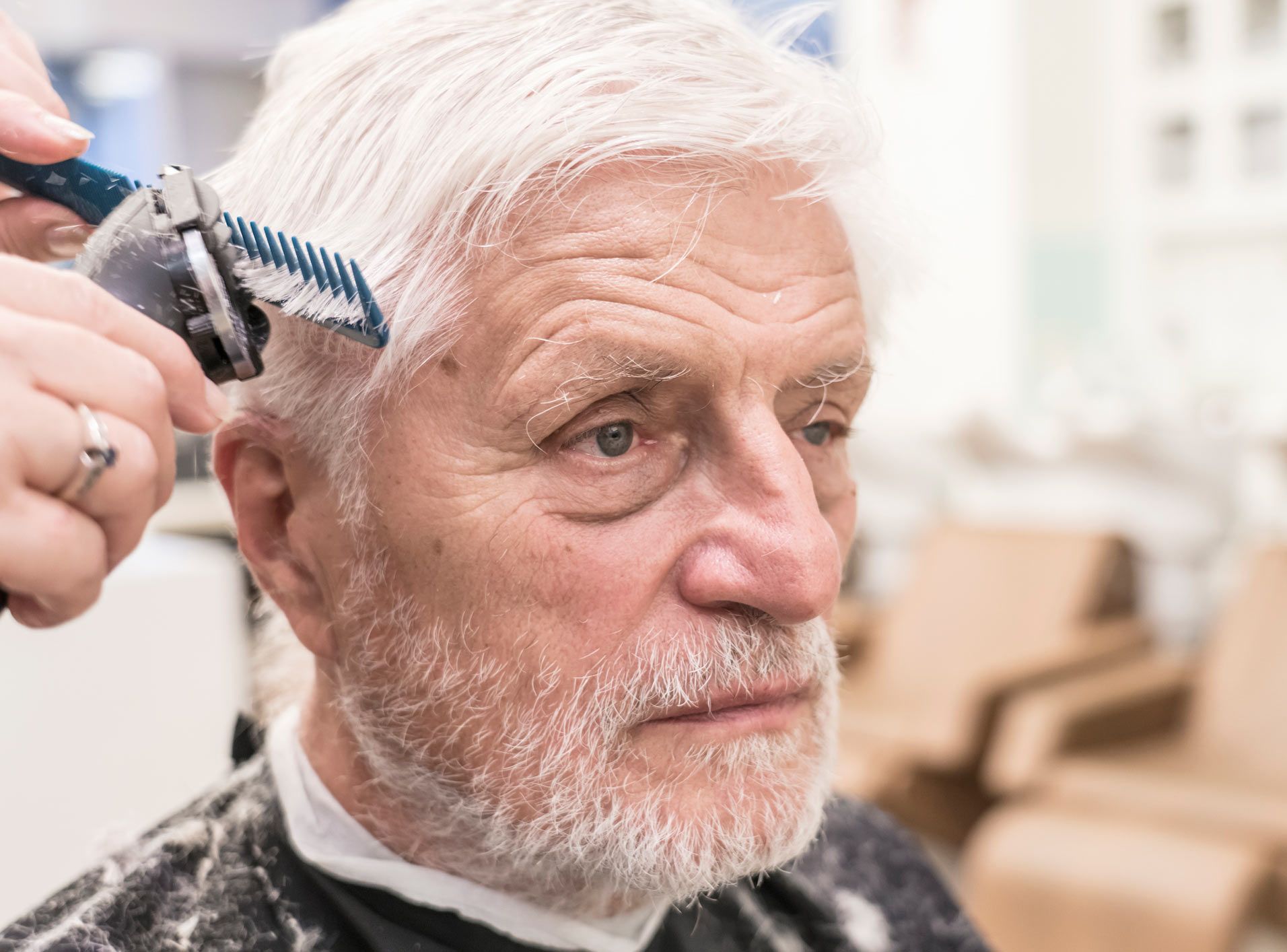 Old man at the hairdresser | Adelaide, SA | Pristine Support Services