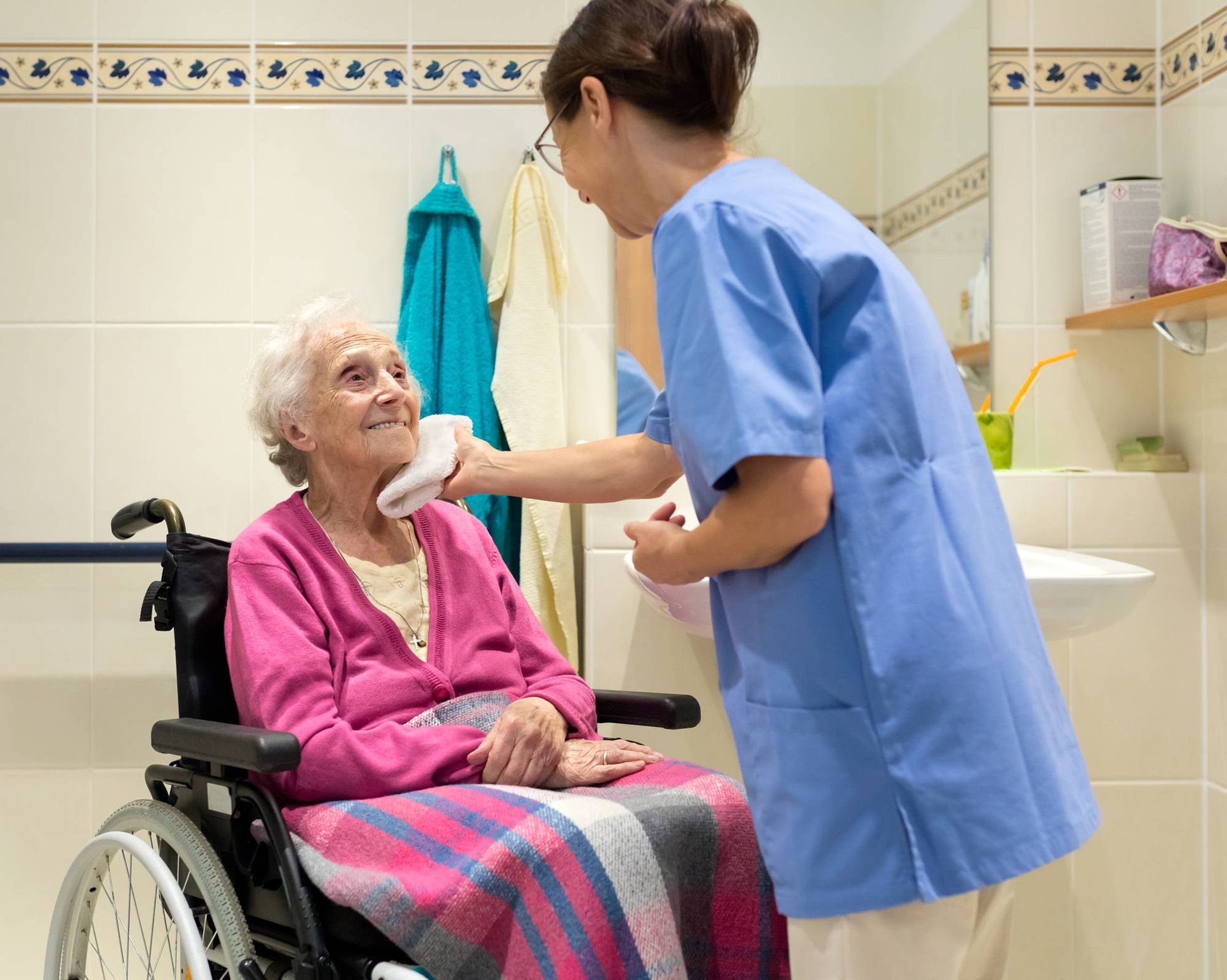 Home caregiver with a senior woman in bathroom | Adelaide, SA | Pristine Support Services