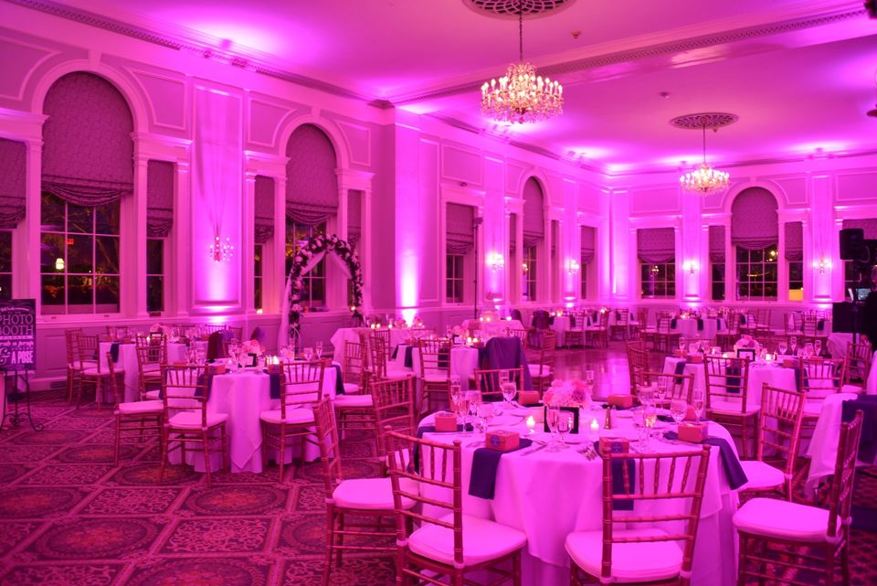 wedding uplighting at Hawthorne Hotel, Salem, MA Beverly Gloucester