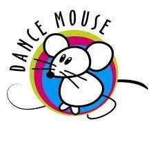 A cartoon mouse is dancing in a colorful circle.