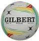 A close up of a gilbert rugby ball on a white background.