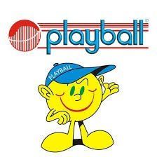 A cartoon character wearing a blue hat with the word playball on it.