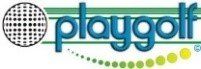 A logo for playgolf with a golf ball on it