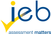 A blue and yellow logo for ieb assessment matters