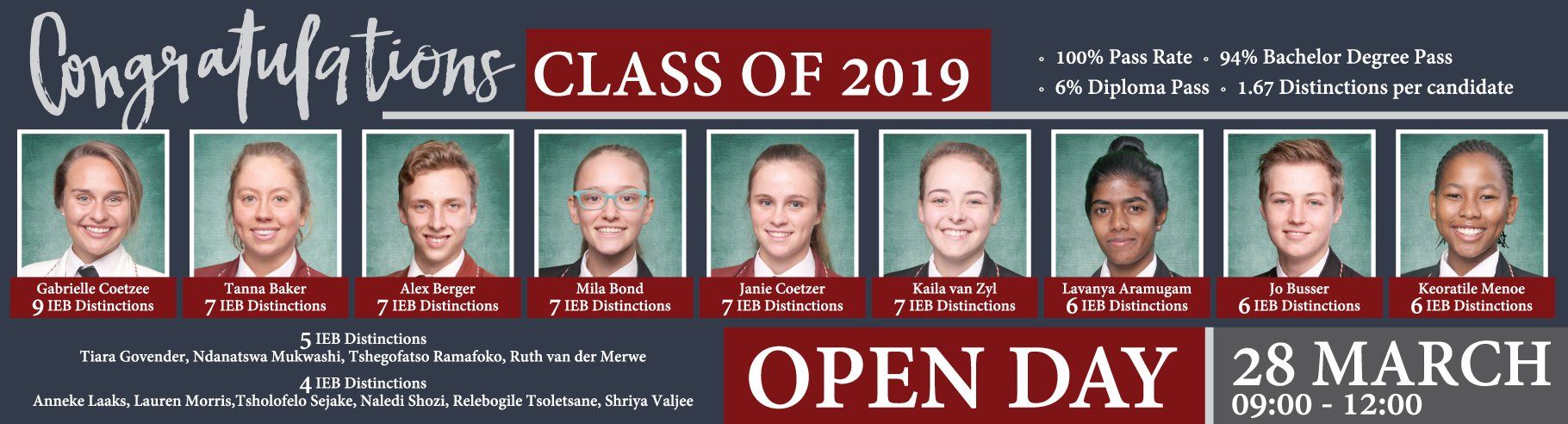 Congratulations class of 2019 open day on march 28th