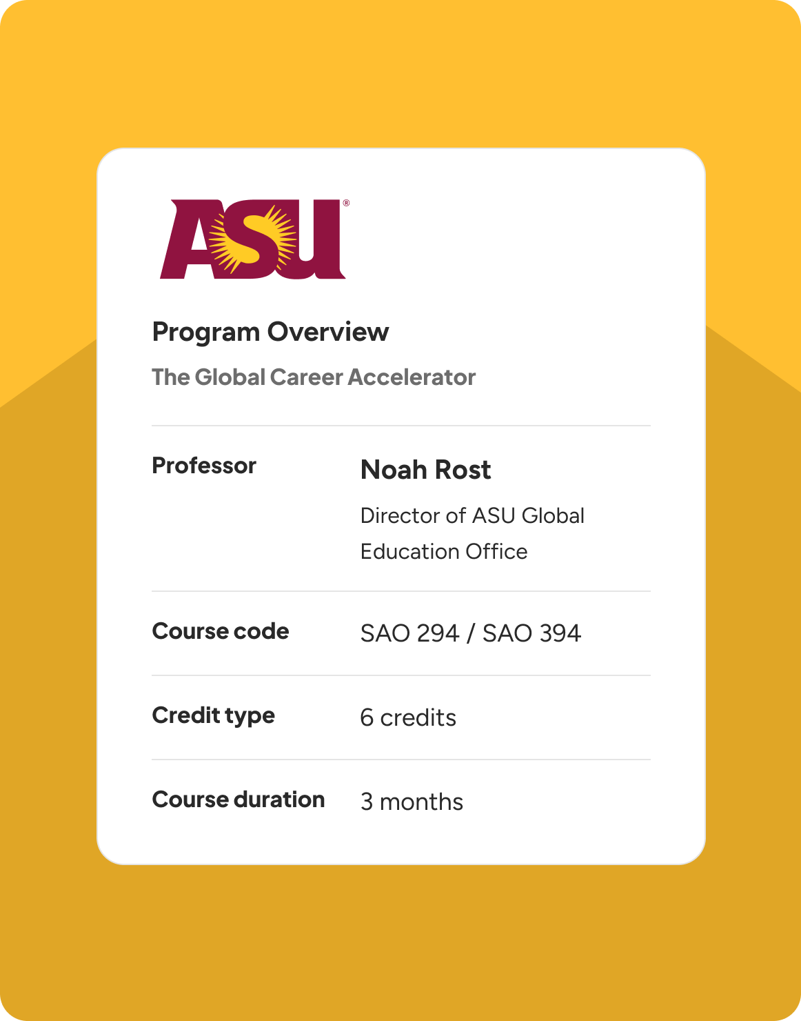 Sample ASU program overview card