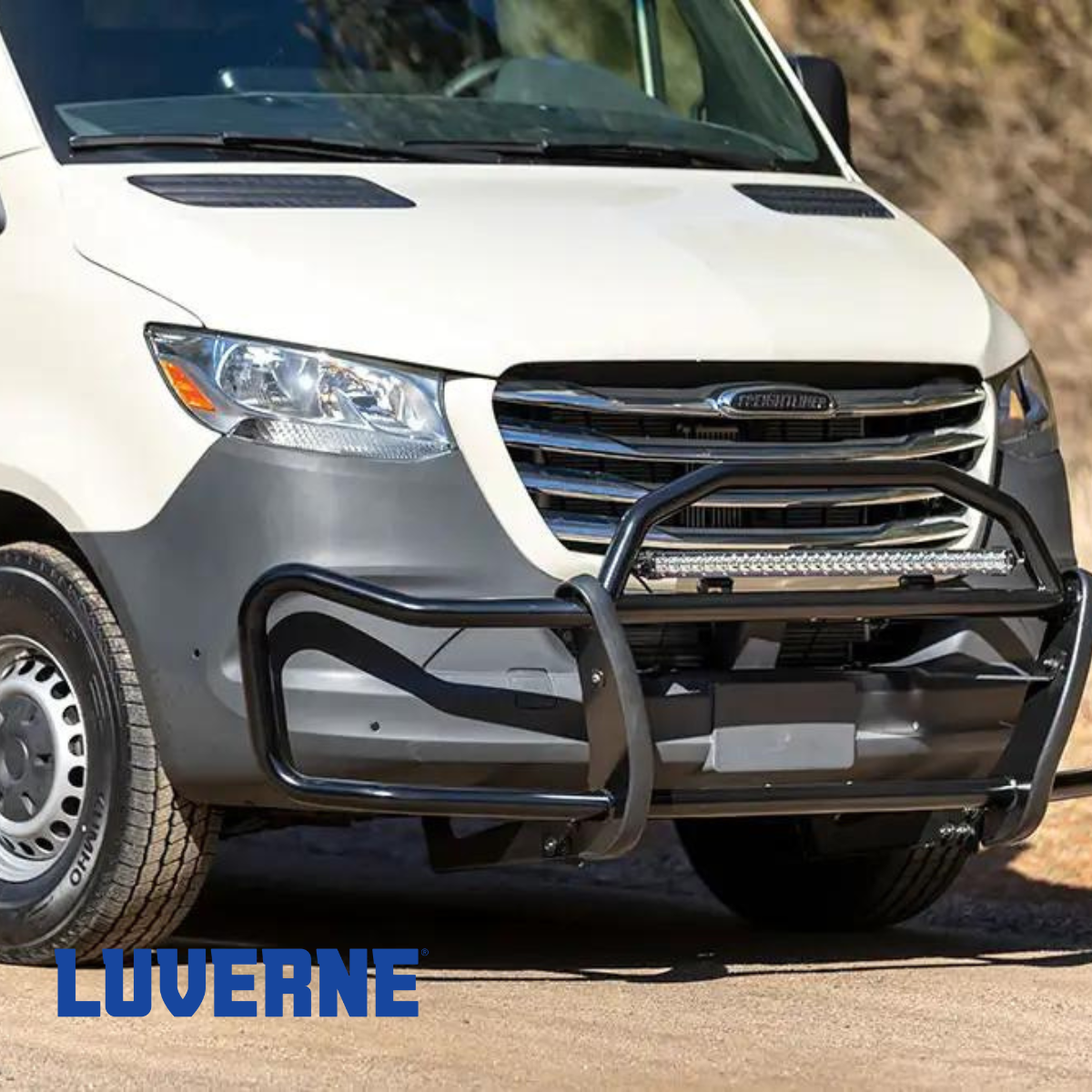 A white van with luverne written on the bottom