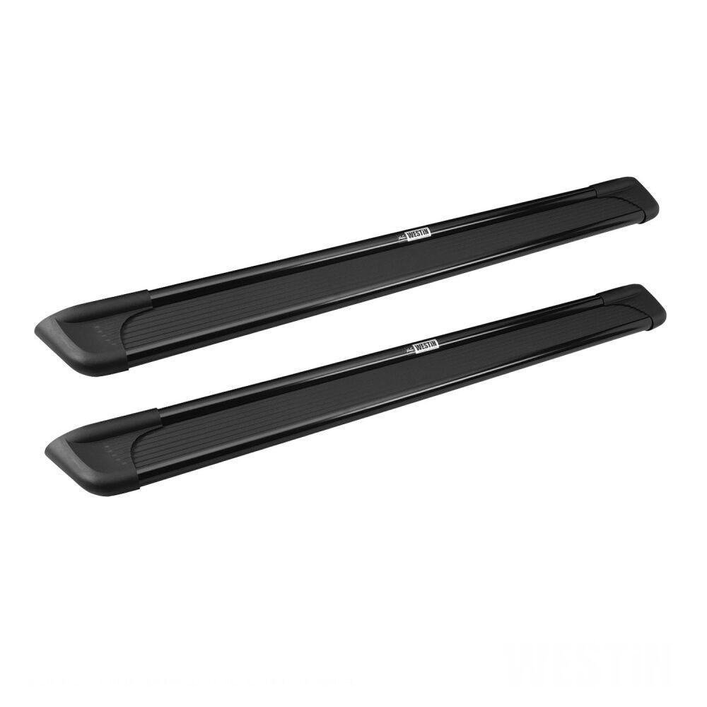 A pair of black side steps on a white background.