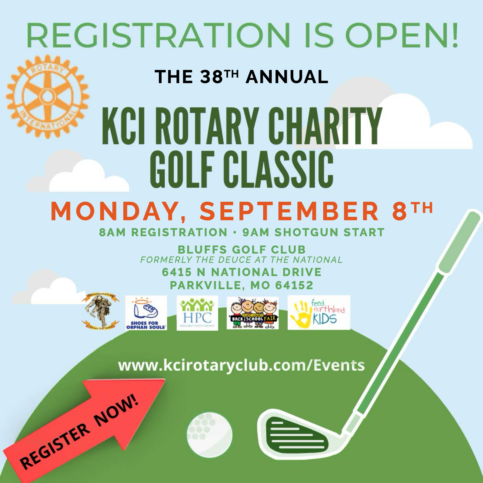 An advertisement for the 38th annual kci rotary charity golf classic