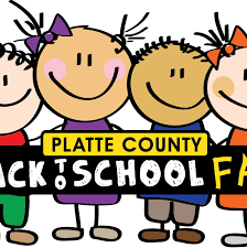Platte County Back to School Fair logo: Smiling children with a banner.