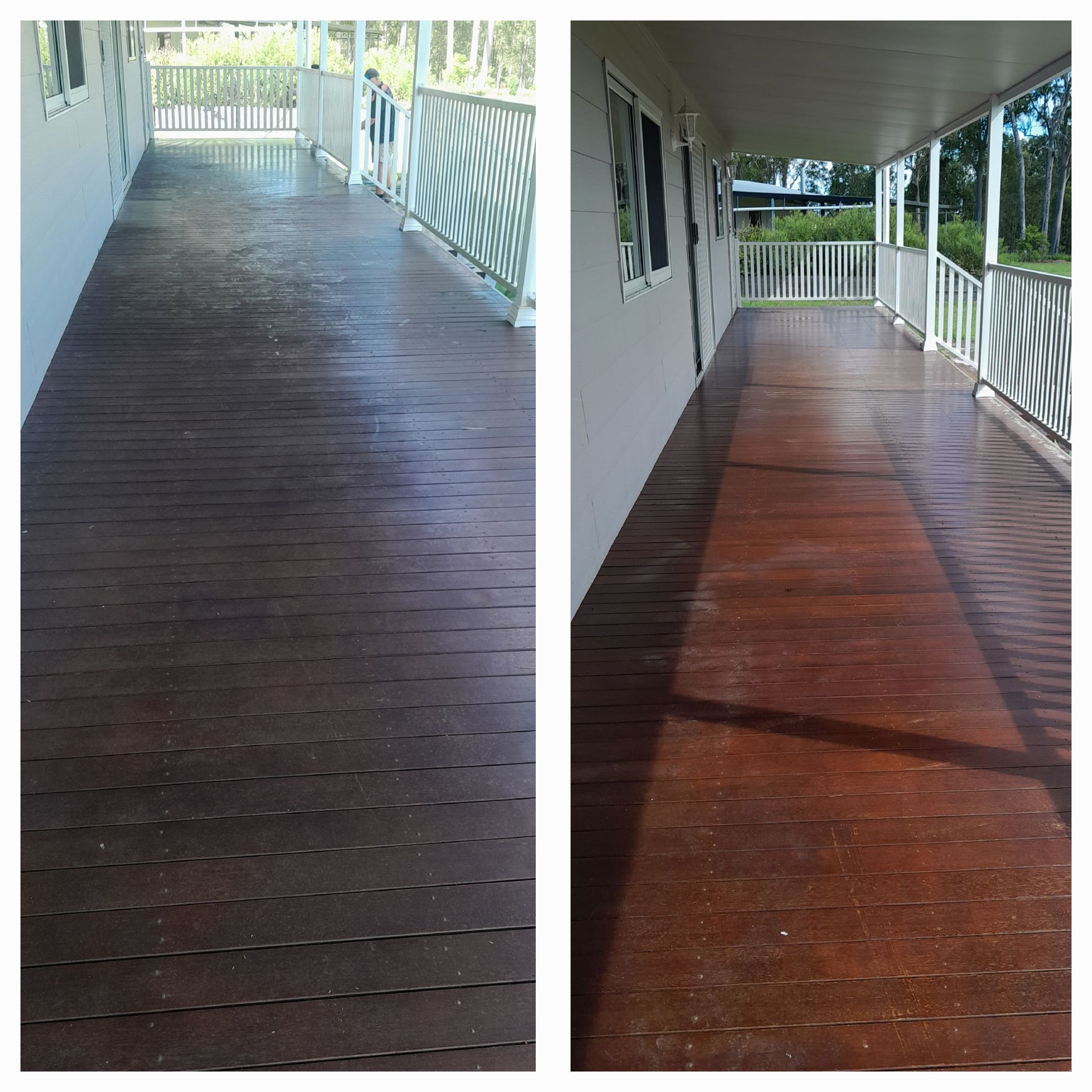 A Before And After Photo Of A Wooden Porch — McCarthys Property Services in Glenugie, NSW