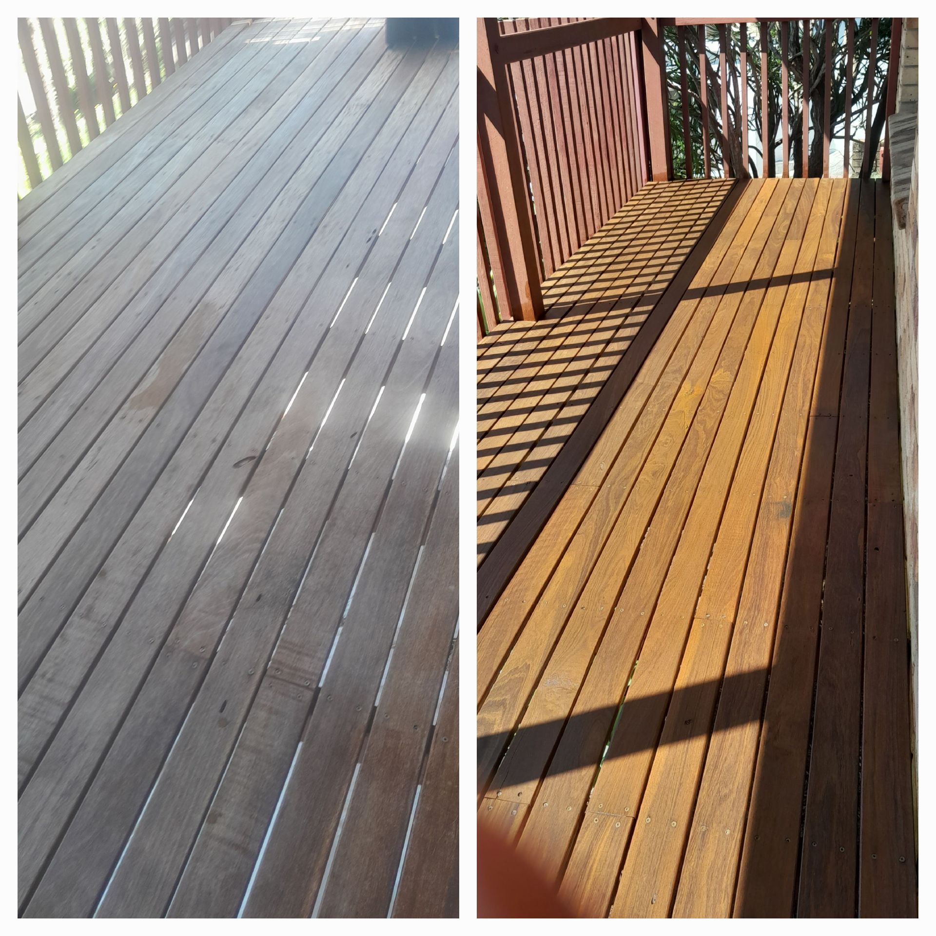 A Before And After Picture Of A Wooden Deck — McCarthys Property Services in Glenugie, NSW