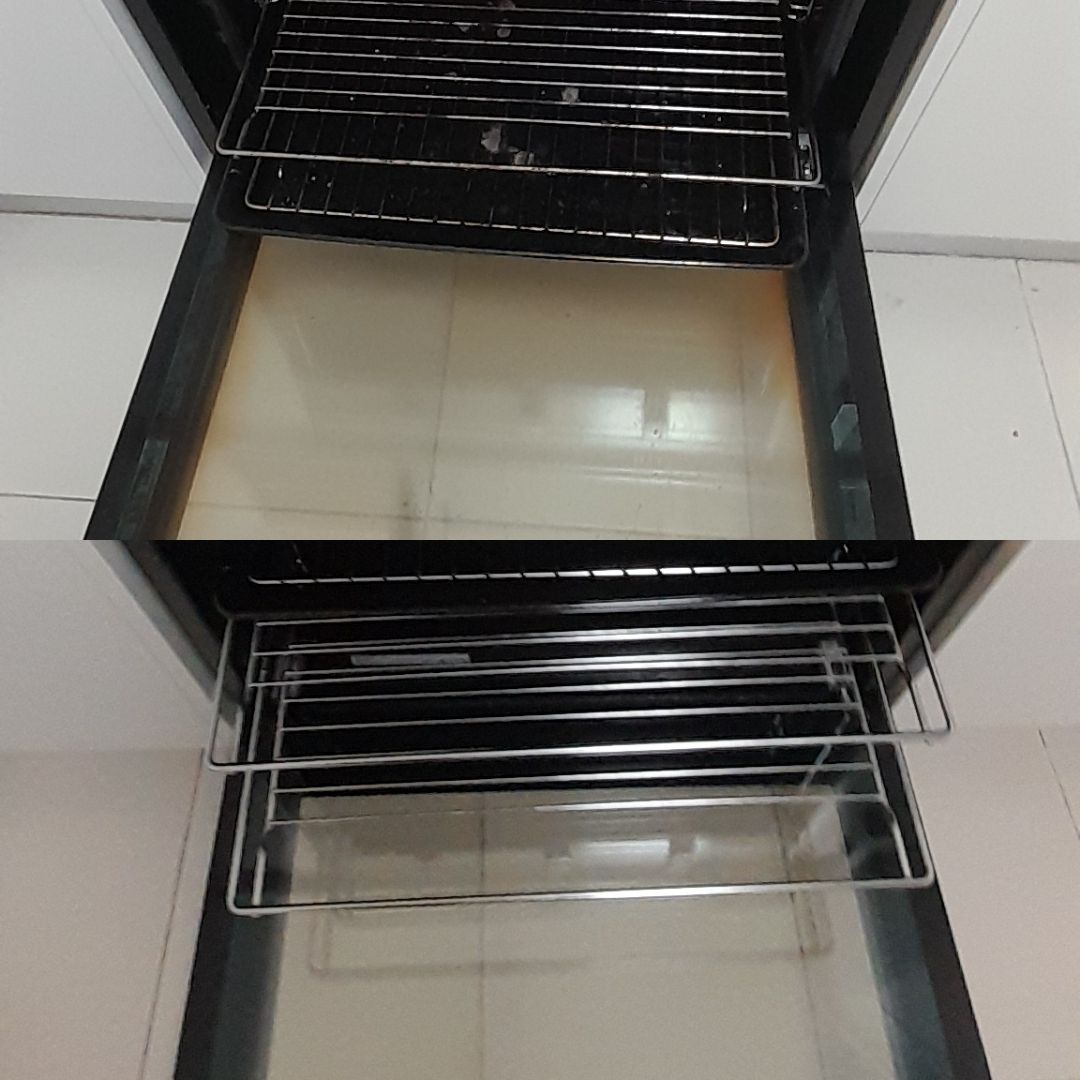A Before And After Picture Of A Dirty Oven — McCarthys Property Services in Glenugie, NSW