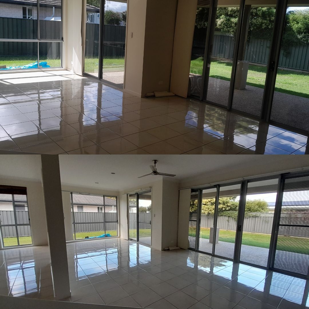 A Before And After Photo Of A Living Room With A Lot Of Windows — McCarthys Property Services in Glenugie, NSW