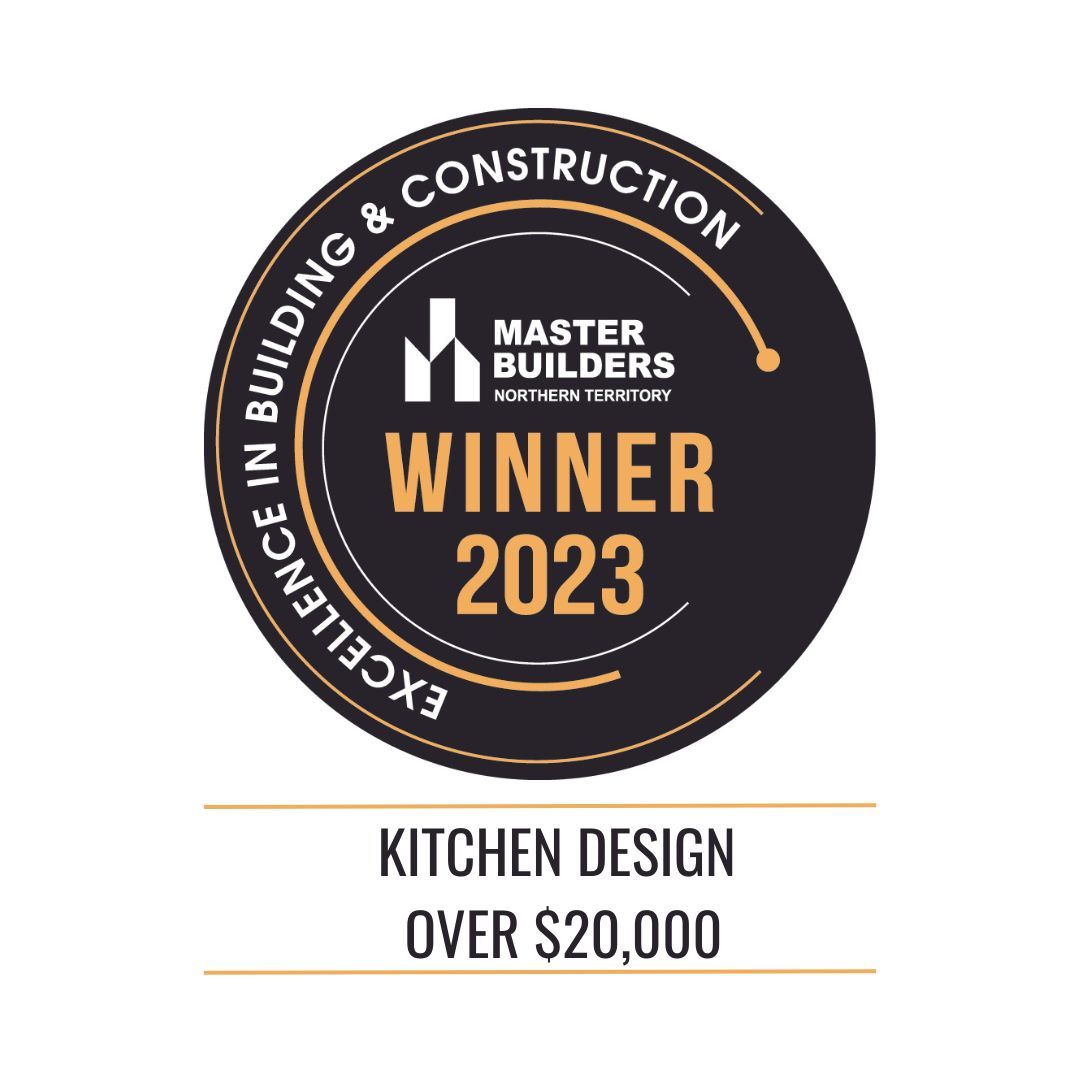 A master builders logo that says winner 2023 kitchen design over $ 20,000
