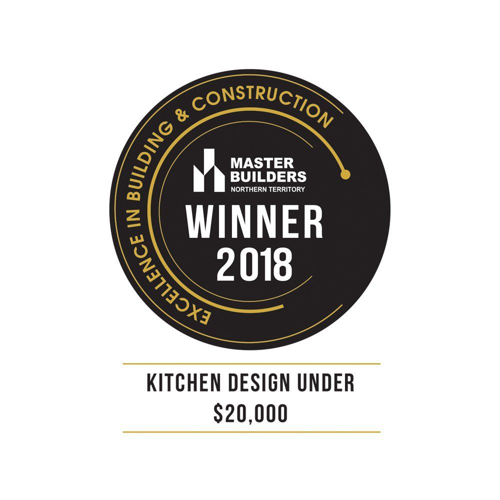 A master builders logo that says winner 2018 kitchen design under $ 20,000