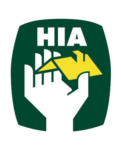 A logo for hia shows a hand holding a house