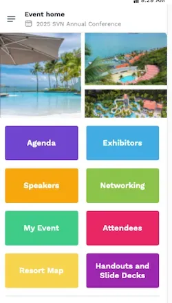 A screenshot of the event home page on a cell phone.