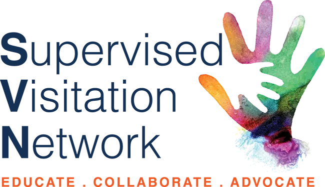 A logo for the supervised visitation network with a colorful hand print