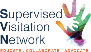 A logo for the supervised visitation network with a colorful hand print