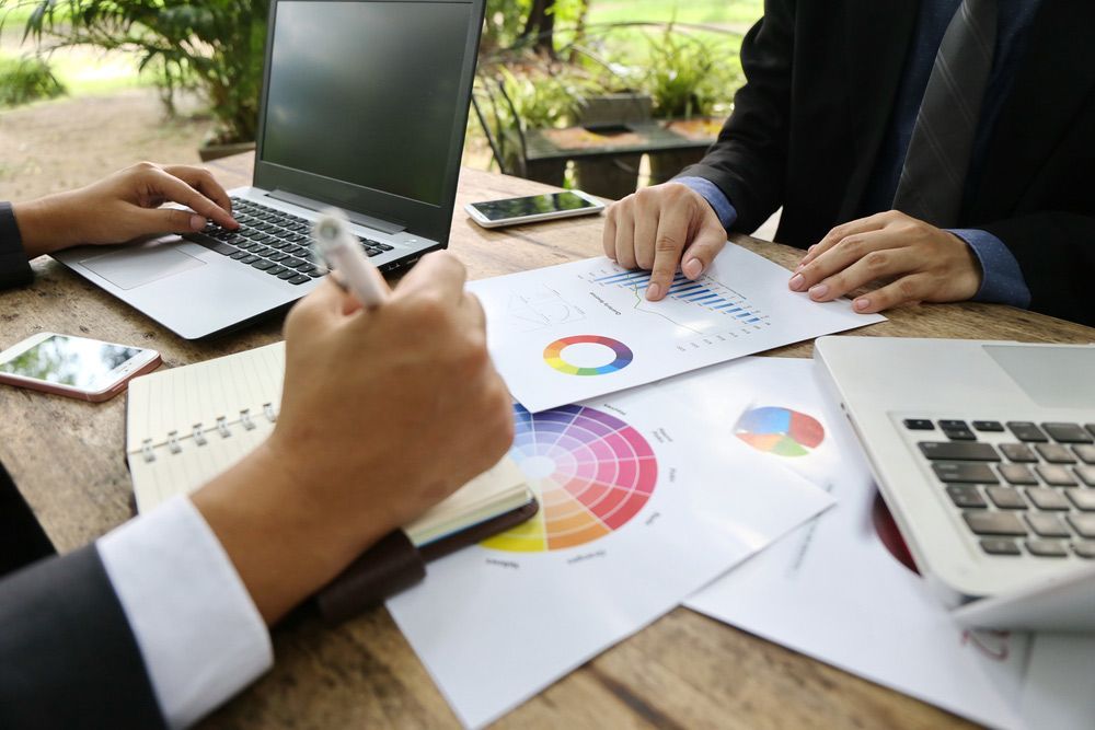 Two Accountants Working With Financial Document Chart — Whitson Dawson Accountants in North Whitsundays, Queensland