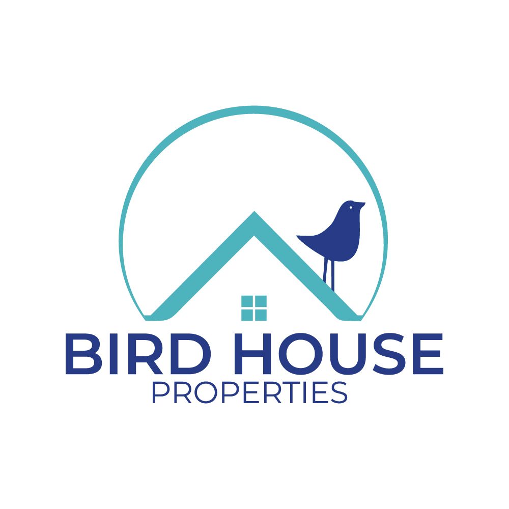A blue and orange logo for bird house properties