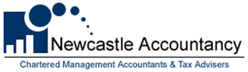 The logo for newcastle accountancy is blue and white