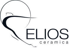 Logo per ELIOS CERAMICA, caratterizzato dal simbolo della spirale e dal testo.