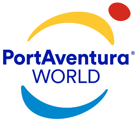 A logo for portaventura world with a yellow and blue circle