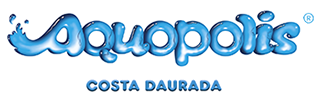 A logo for aquapolis costa daurada on a white background